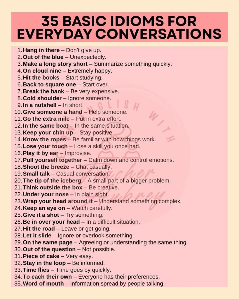 The most important Idioms in everyday conversations