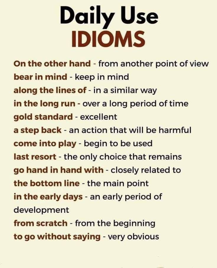 Daily idioms with meanings