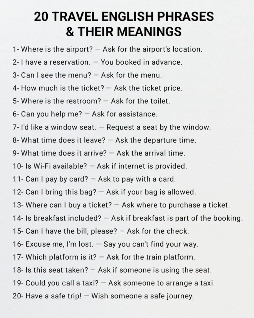 20 Common Travel Phrases with Their Meanings in English