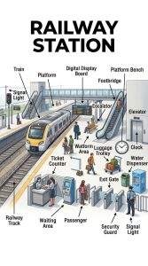 Vocabulary: English words in Railway Station with pictures