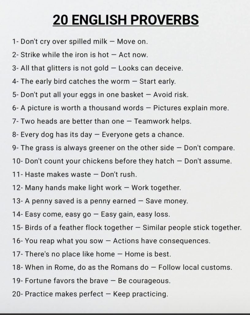 Common English Proverbs with meanings