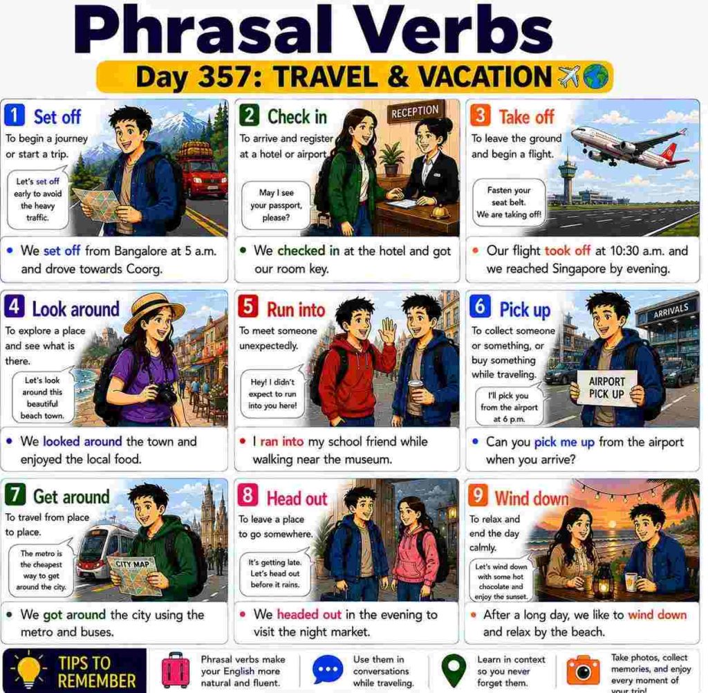 Common Phrasal Verbs related to Travel and Vacation