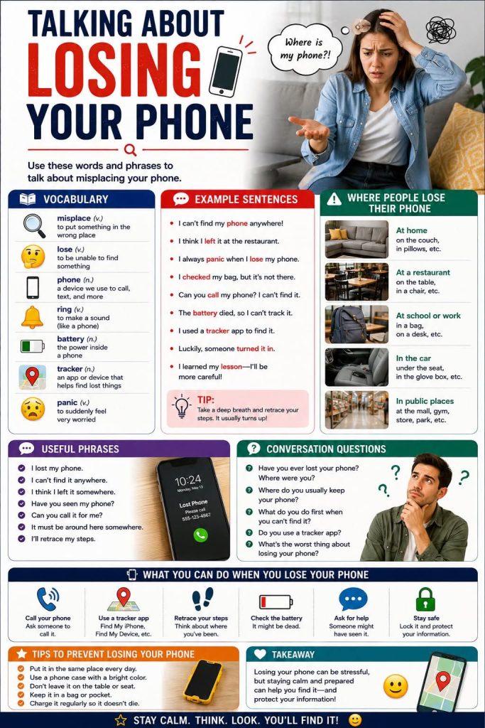 Talking about losing the phone: vocabulary and examples