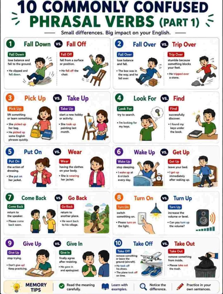 Commonly Confused Phrasal Verbs with meanings