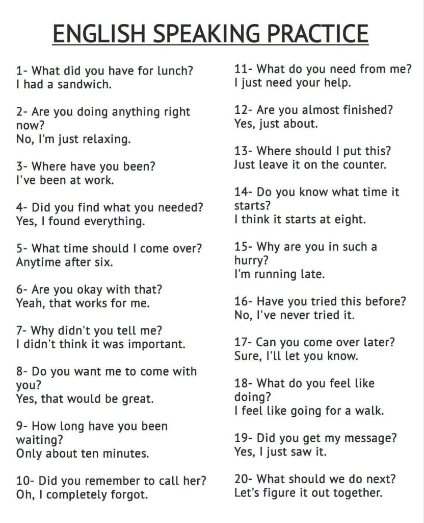 Speaking skills: common questions in conversations