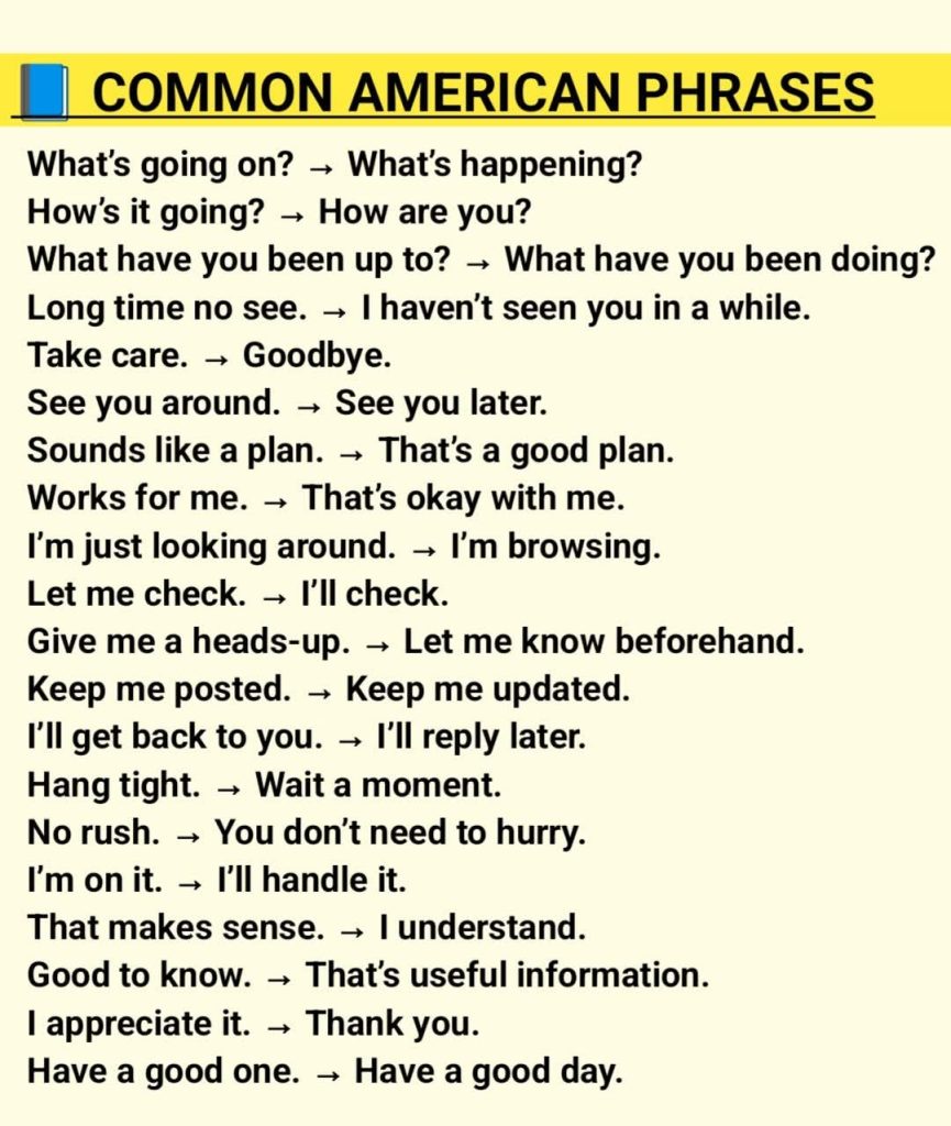 Common American Phrases with meanings