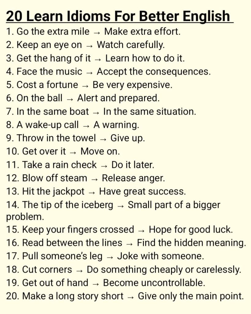 The most common idioms with meanings