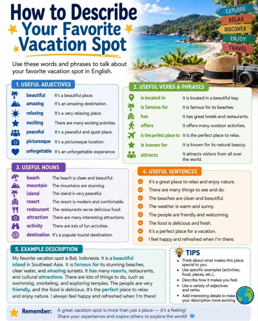How to describe your favorite vacation spot