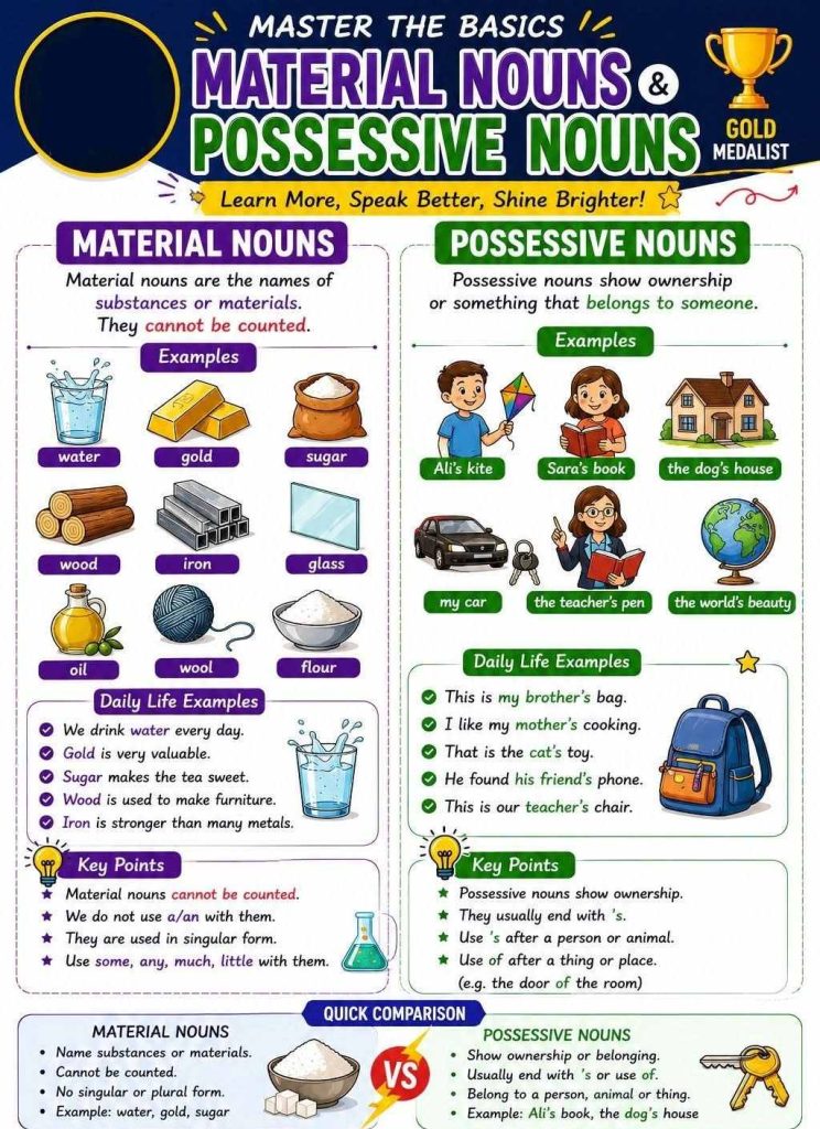 Grammer: Two kinds of Nouns(Material and Possessive)